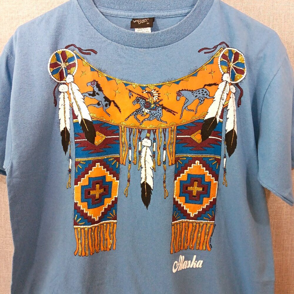 VTG 90s Alaska Diamond Dust T-Shirt Native Tribal Glitter Graphic Tee USA Large